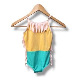 🐞3/$22 Dot Dot Smile Girls Swimsuit 3-4 Turquoise Yellow Pink Fringe One Piece